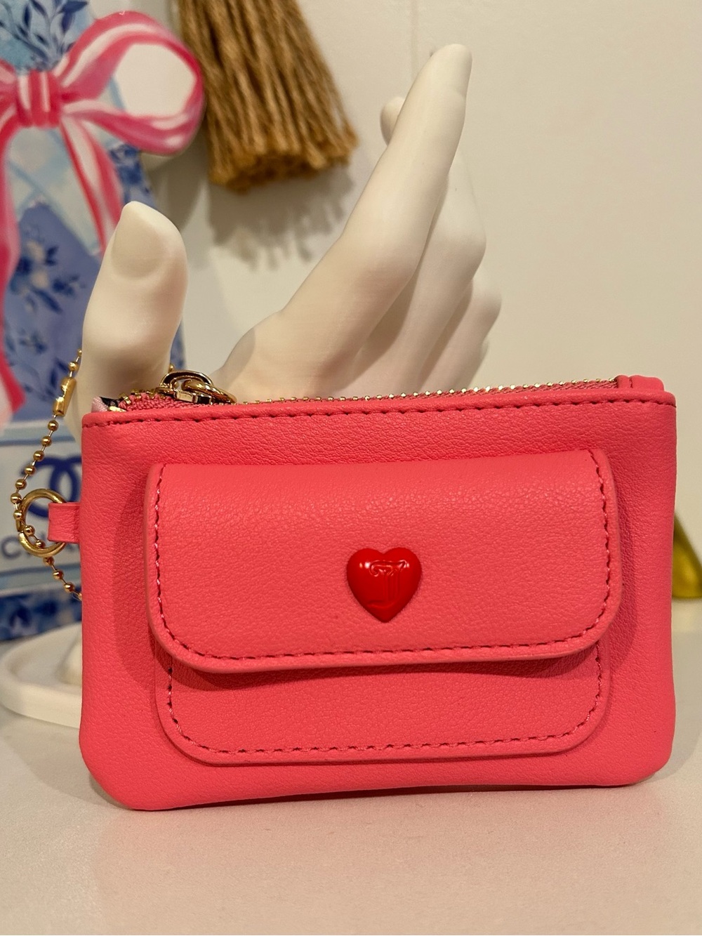 Juicy Couture Pink Mini Wallet with Red Heart Accent